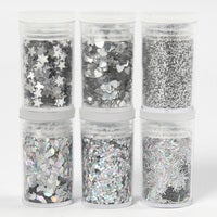 Glittermix biologiskt nedbrytbart silver 6x5g