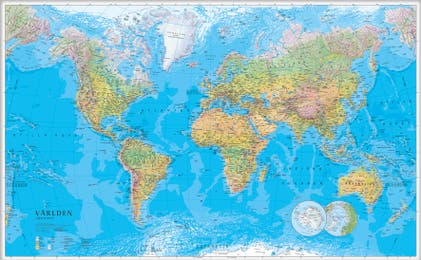 Världskarta 1:30 milj. 1370 x 850 mm