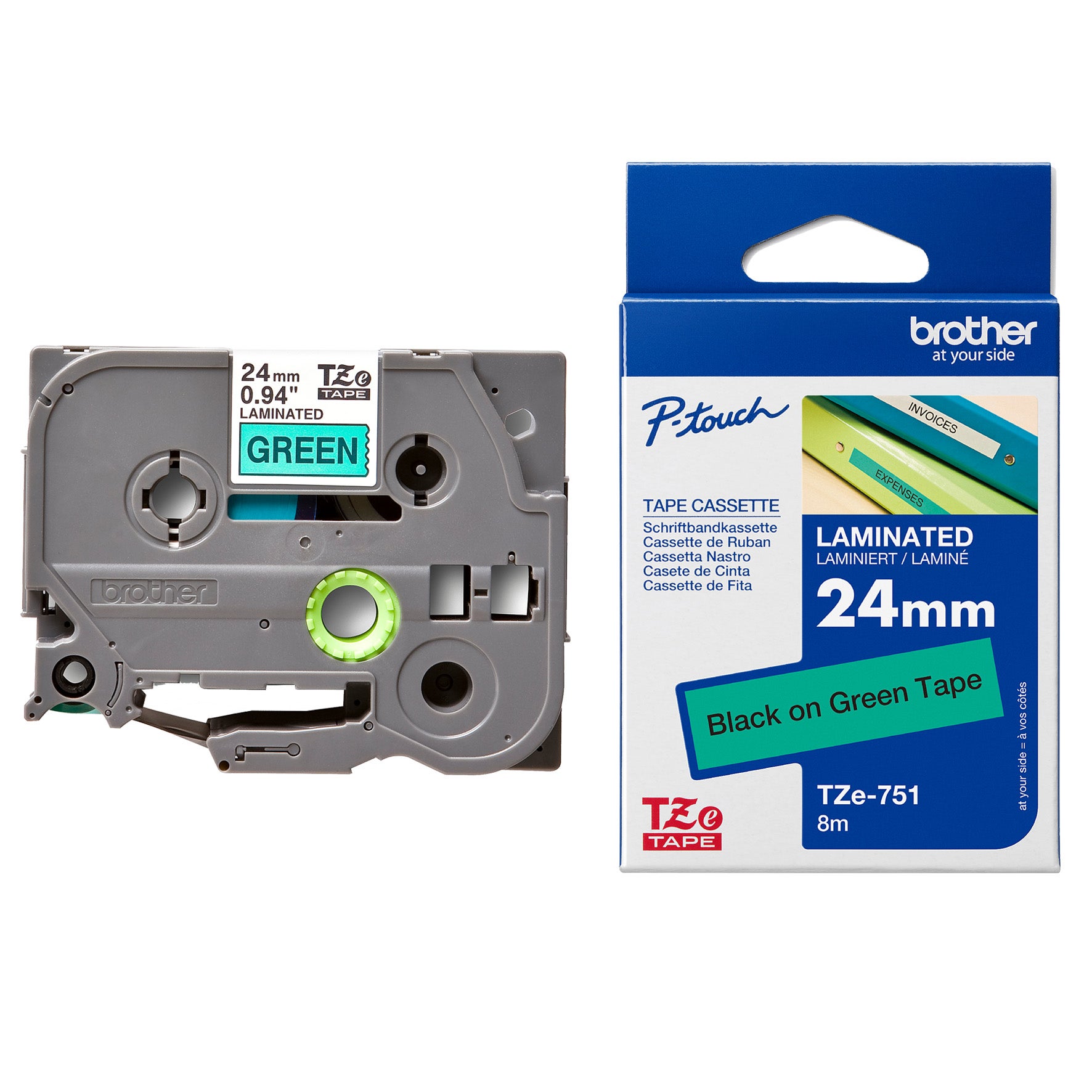 Märkband TZe751 24 mm svart/grön