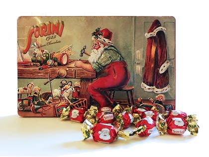 Julchoklad - Tomtens verkstad retro tin