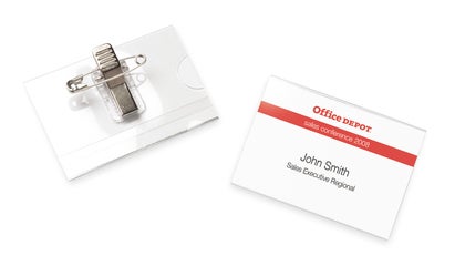 Namnskylt med nål och klämma Office Depot