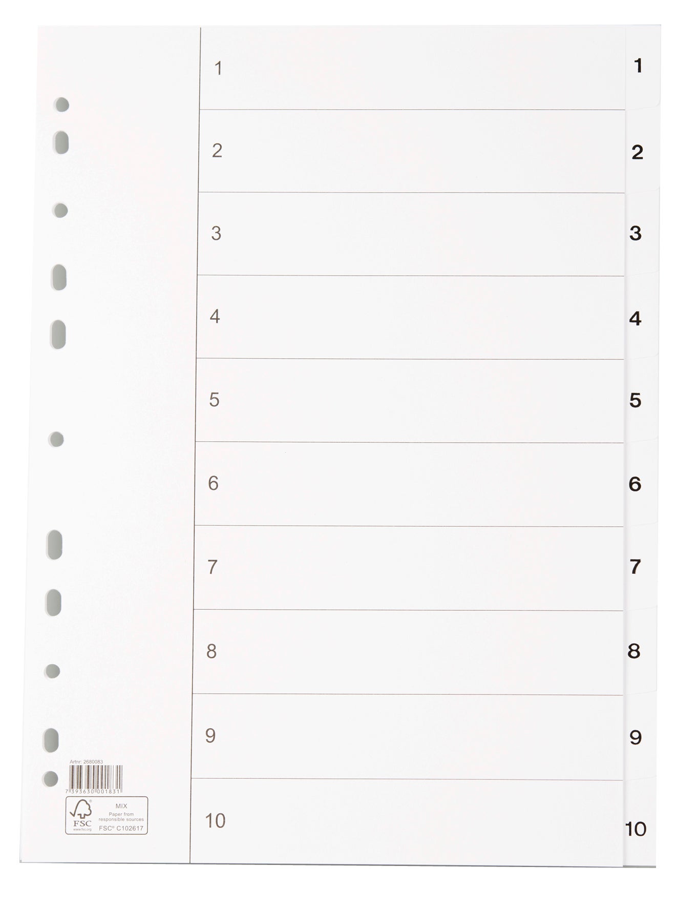 Register vit kartong A4 1-10