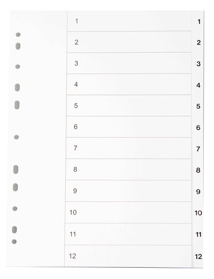 Register vit kartong A4 1-12
