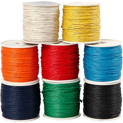 Bomullssnöre 1mm mixade färger 8-pack
