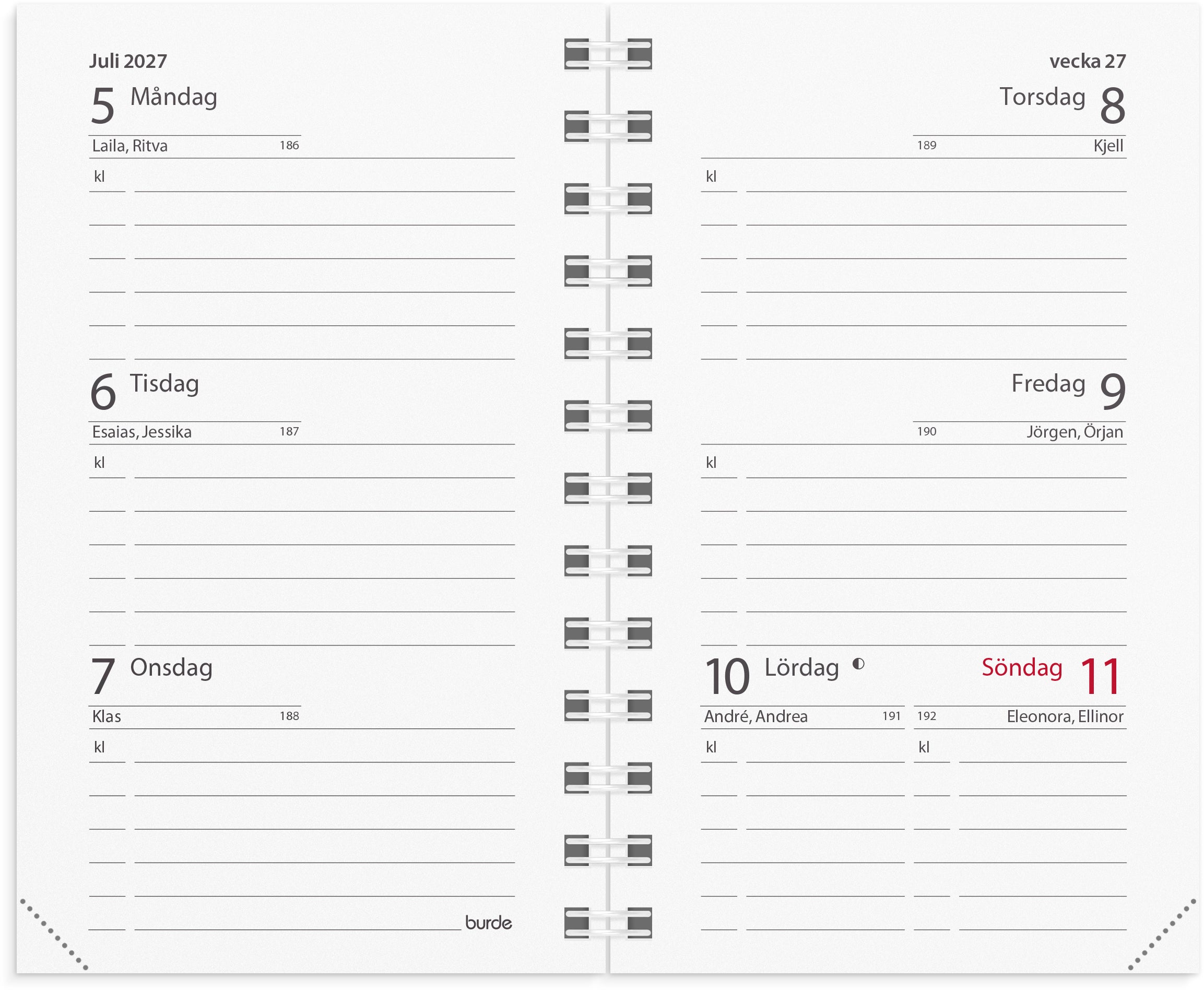 Kalender Mini 2027 refill Burde