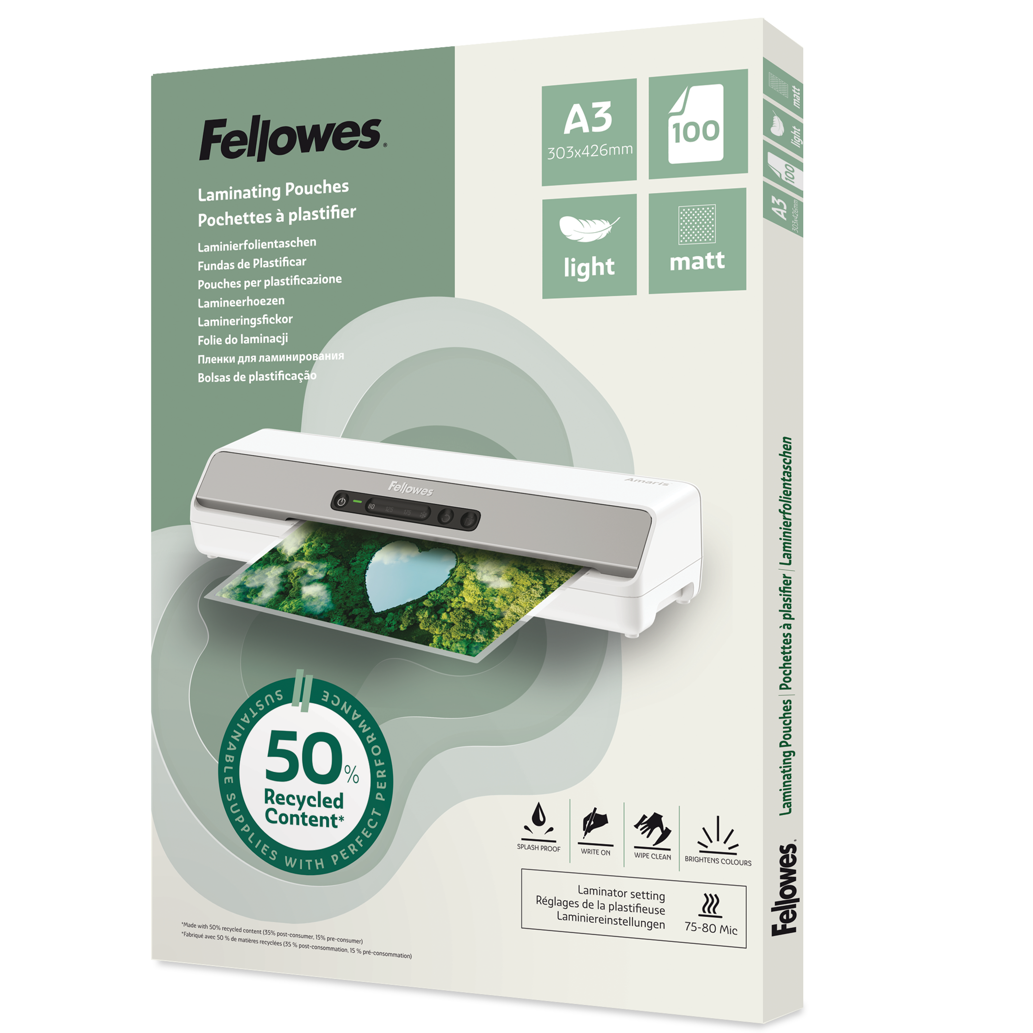 Lamineringsfickor Recycled matt 100-pack Fellowes