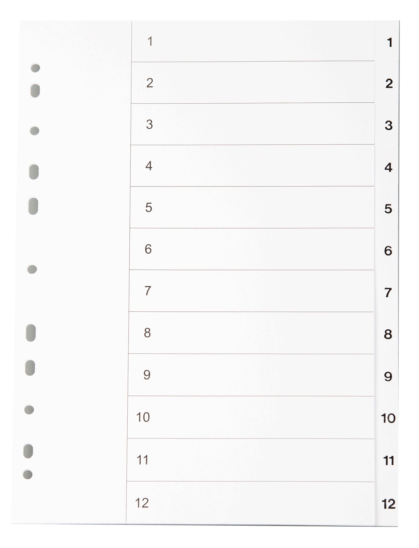 Register vit kartong A4 1-12