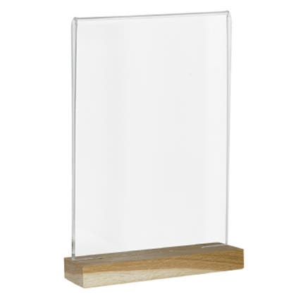 Akrylskylt med träfot