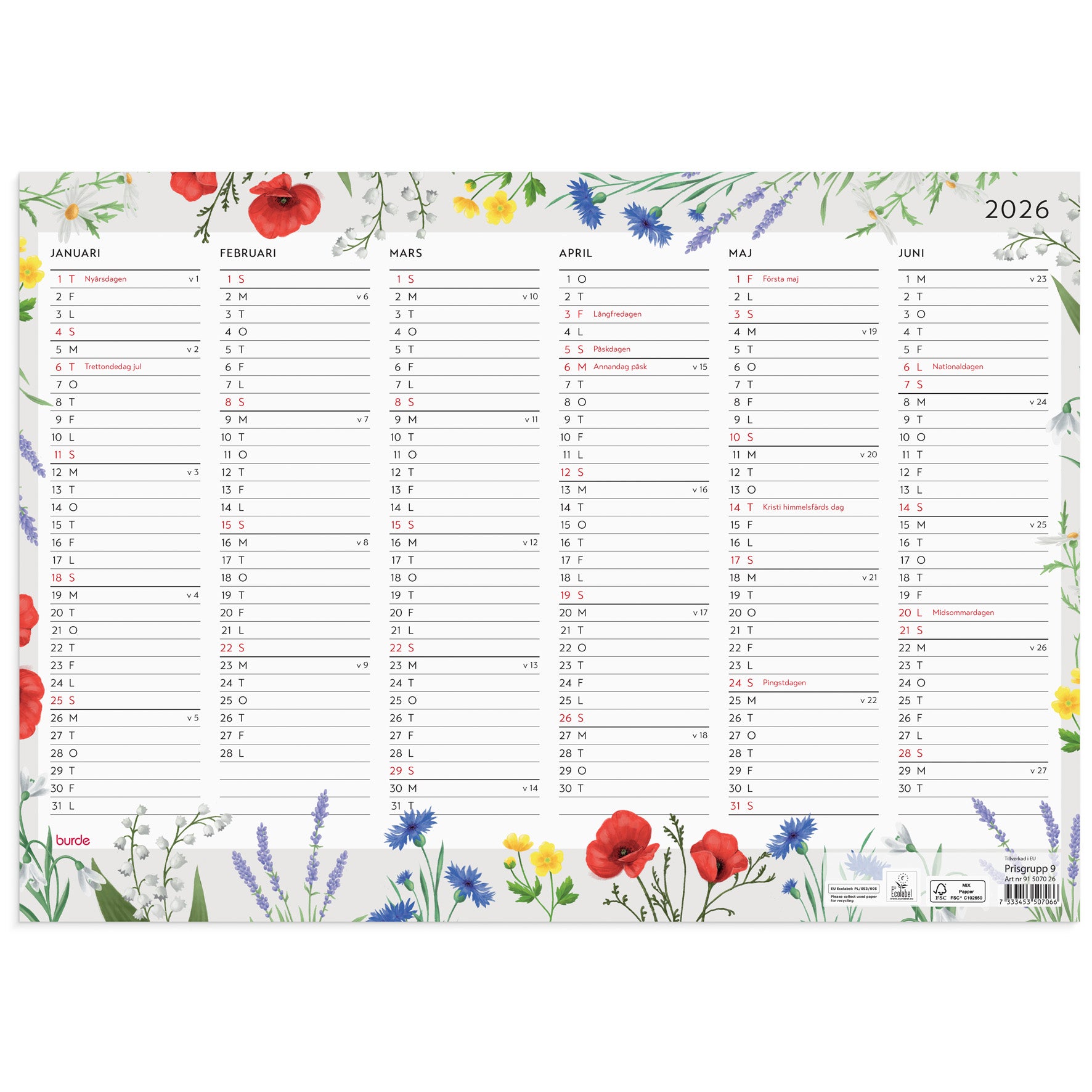 Väggblad Blomster 2026