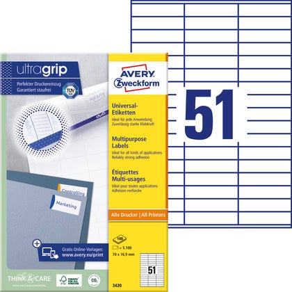 Multifunktionsetiketter Avery med Ultragrip