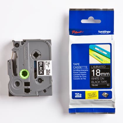 Märkband TZe345 vit/svart 18 mm Brother