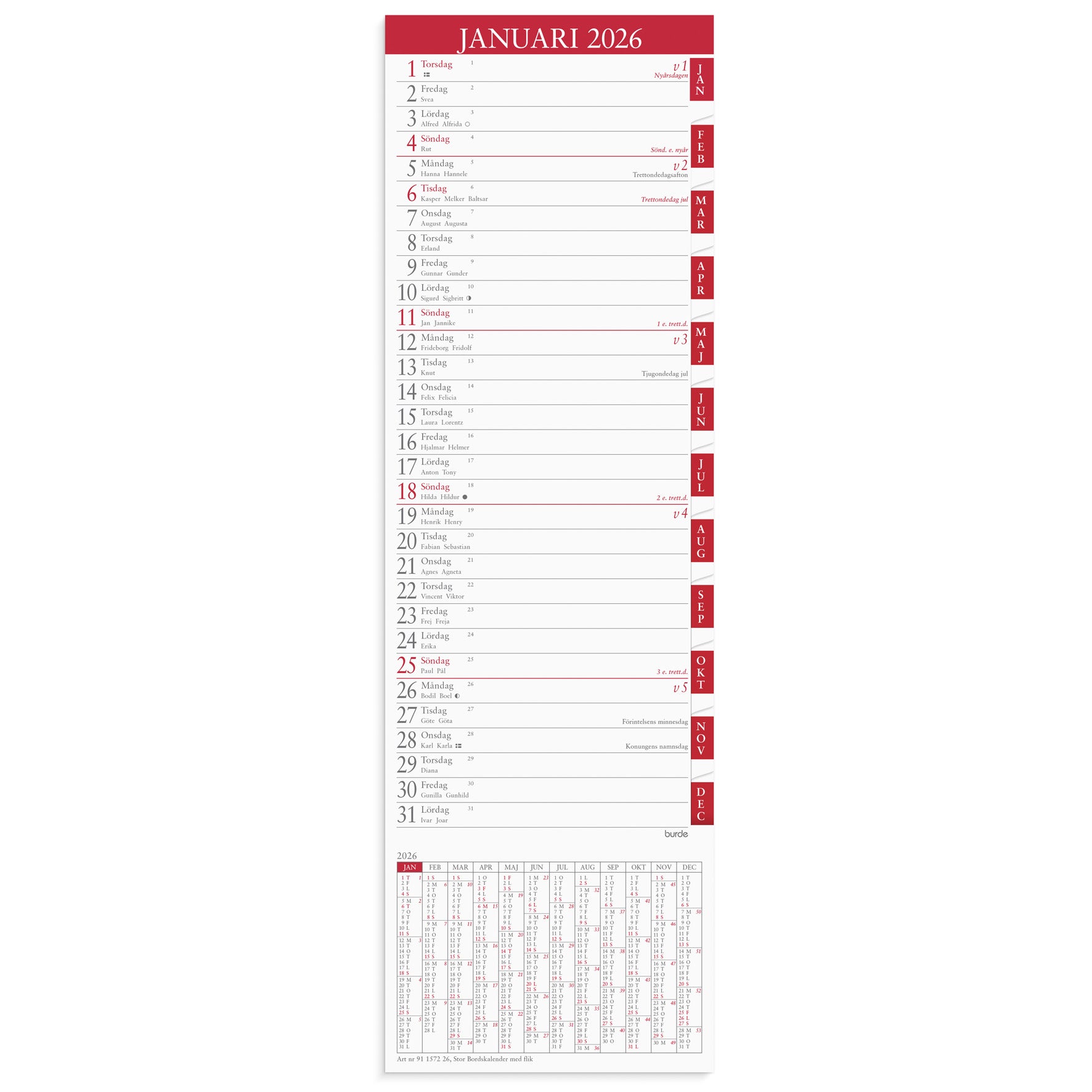 Stor Bordskalender 2026 flik
