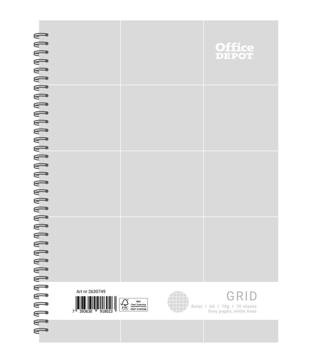 Kollegieblock Grey A5/A4 grå blad med vita linjer