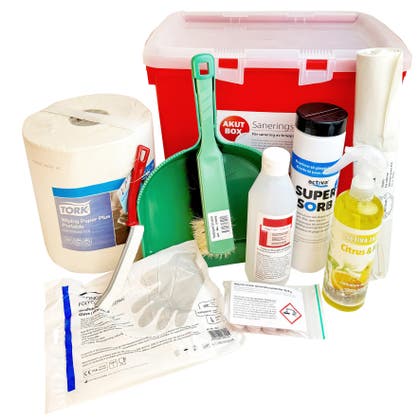 Akutbox/saneringskit för kroppsvätskor