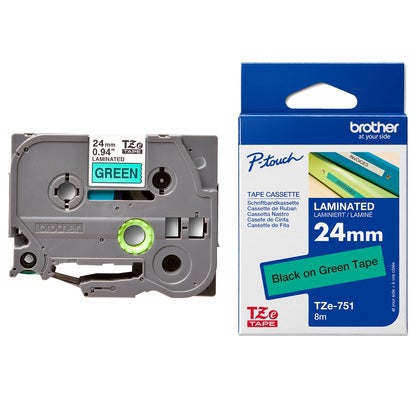 Märkband TZe751 24 mm svart/grön