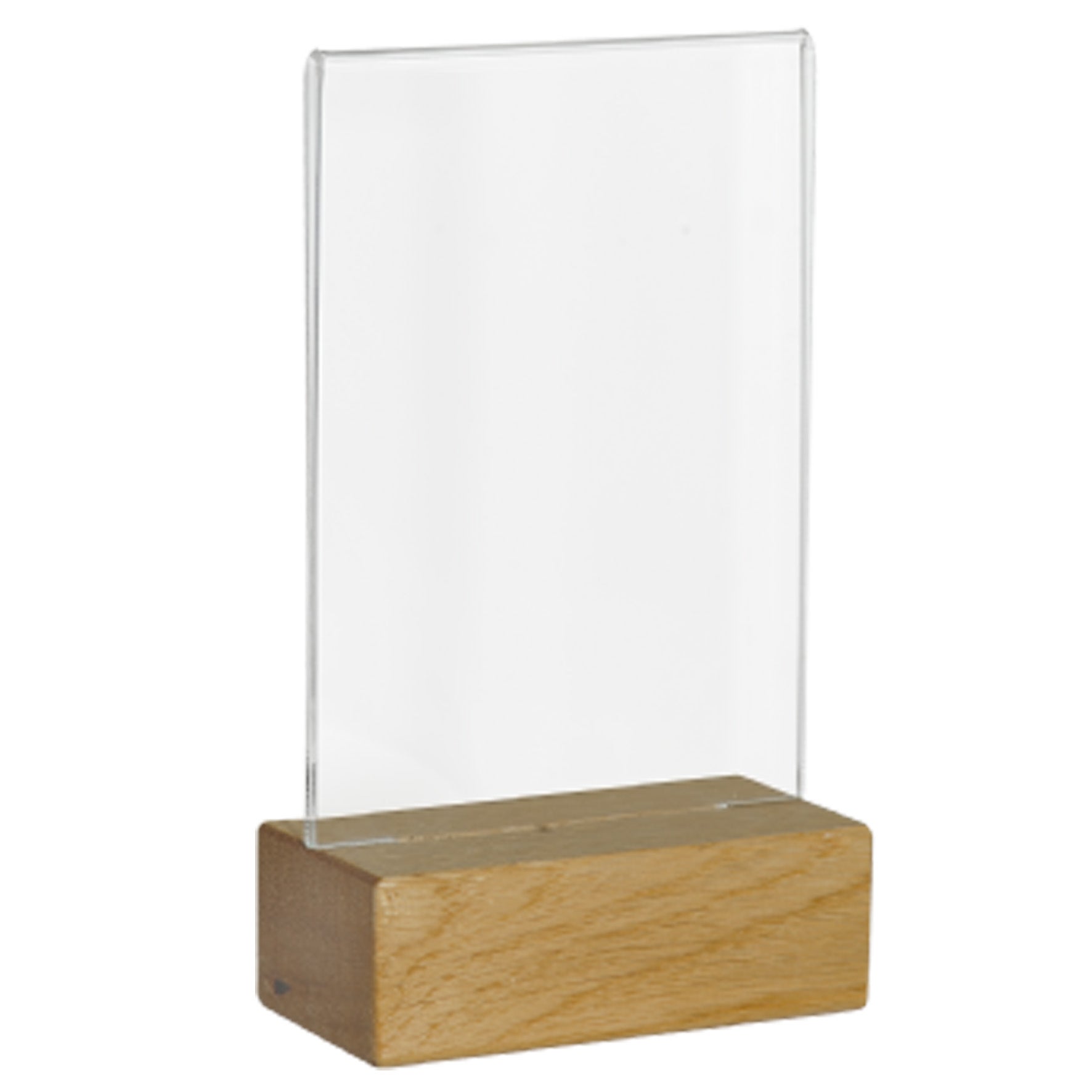 Akrylskylt med träfot A7 stående