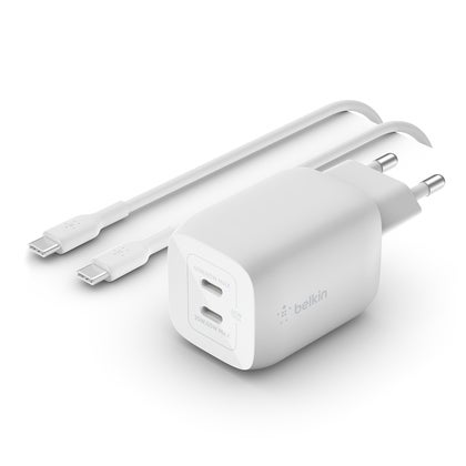 Väggladdare dual USB-C 65W vit 2 Meter kabel
