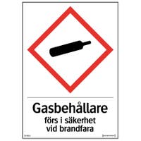 Skylt Gasbehållare förs i säkerhet A5 210x148 mm Hårdplast