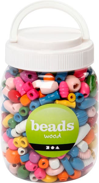 Pärlor trä 5-28mm mixade 200g