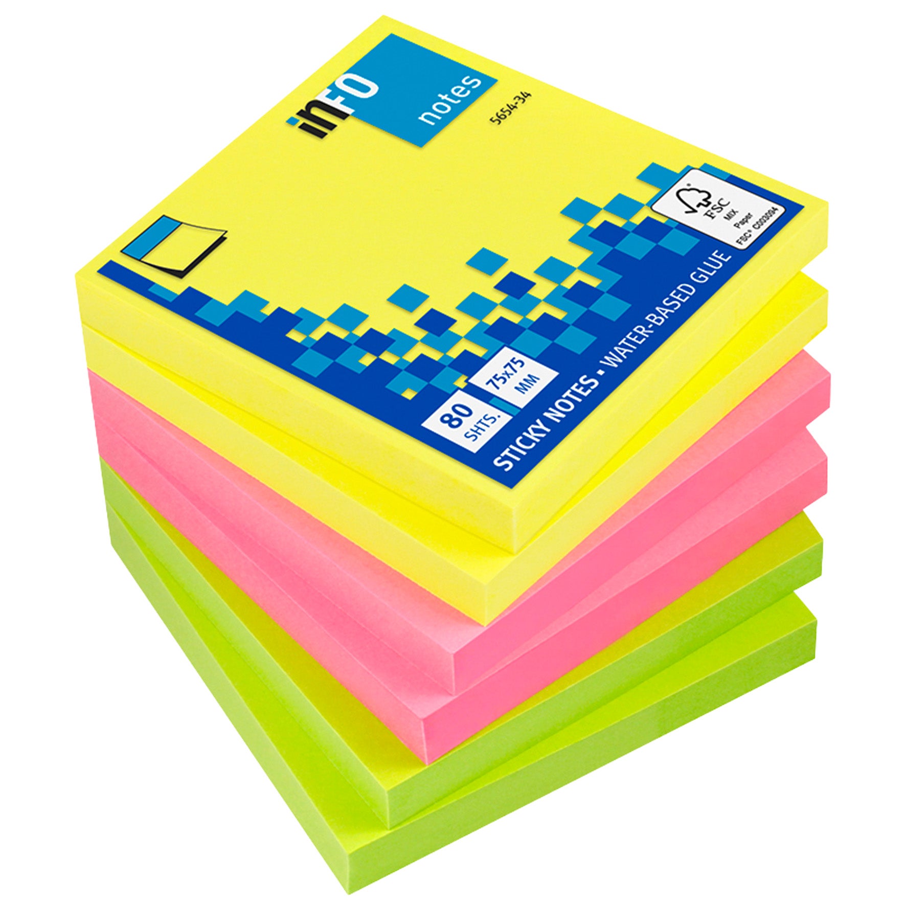 Notis Info Brilliant Sticky Notes 75x75 mm neon 6 block