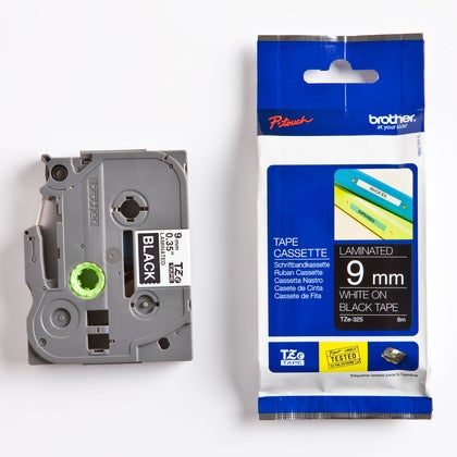 Märkband TZe325  vit/svart 9 mm Brother