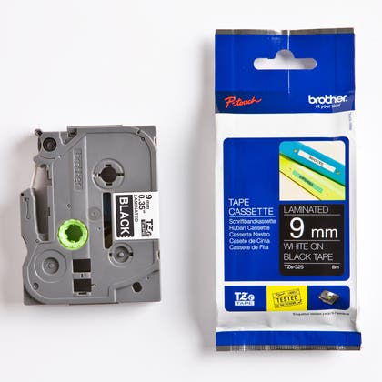 Märkband TZe325 vit/svart 9 mm Brother
