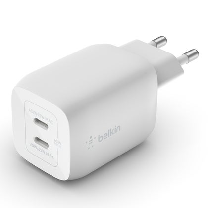 Väggladdare dual USB-C 65W ej kabel vit
