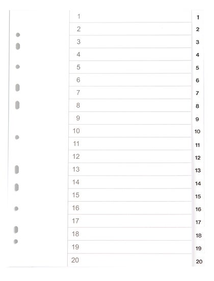 Register vit kartong A4 1-20