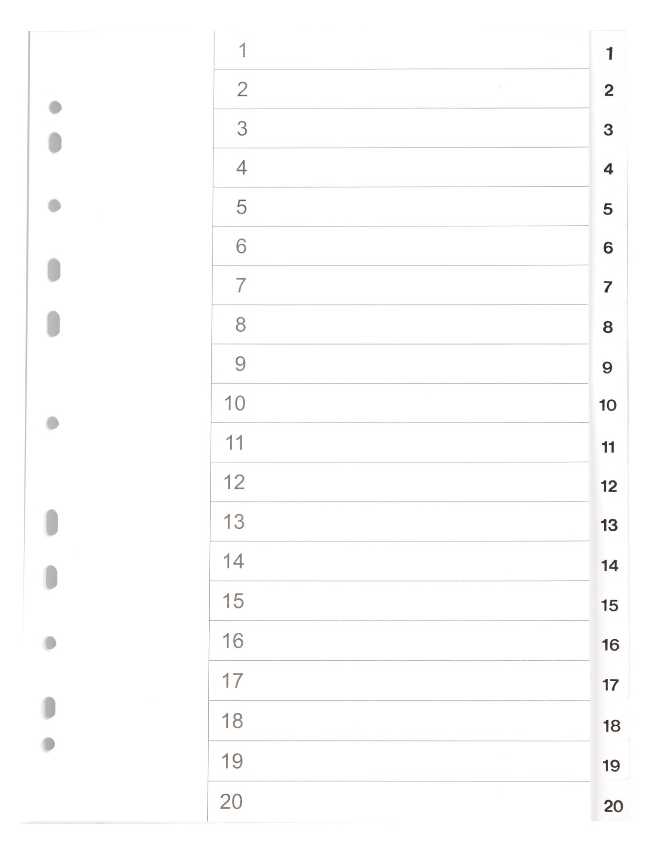 Register vit kartong A4 1-20