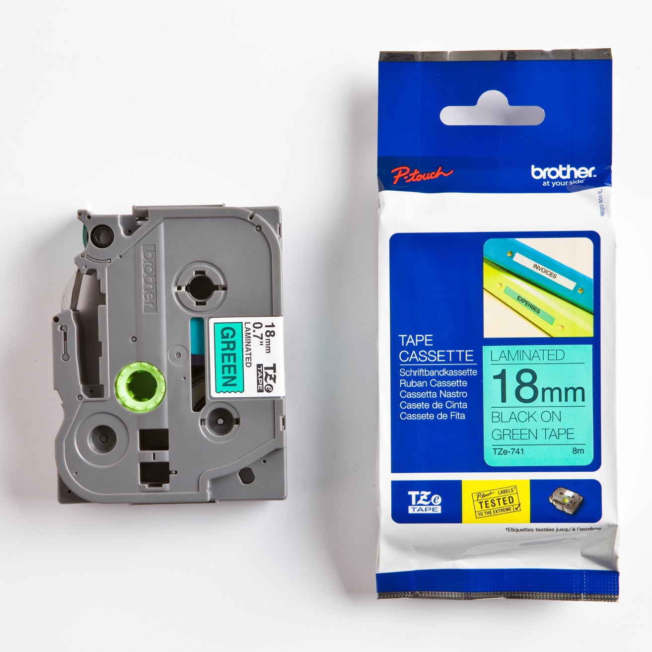 Märkband TZe741  svart/grön 18 mm Brother