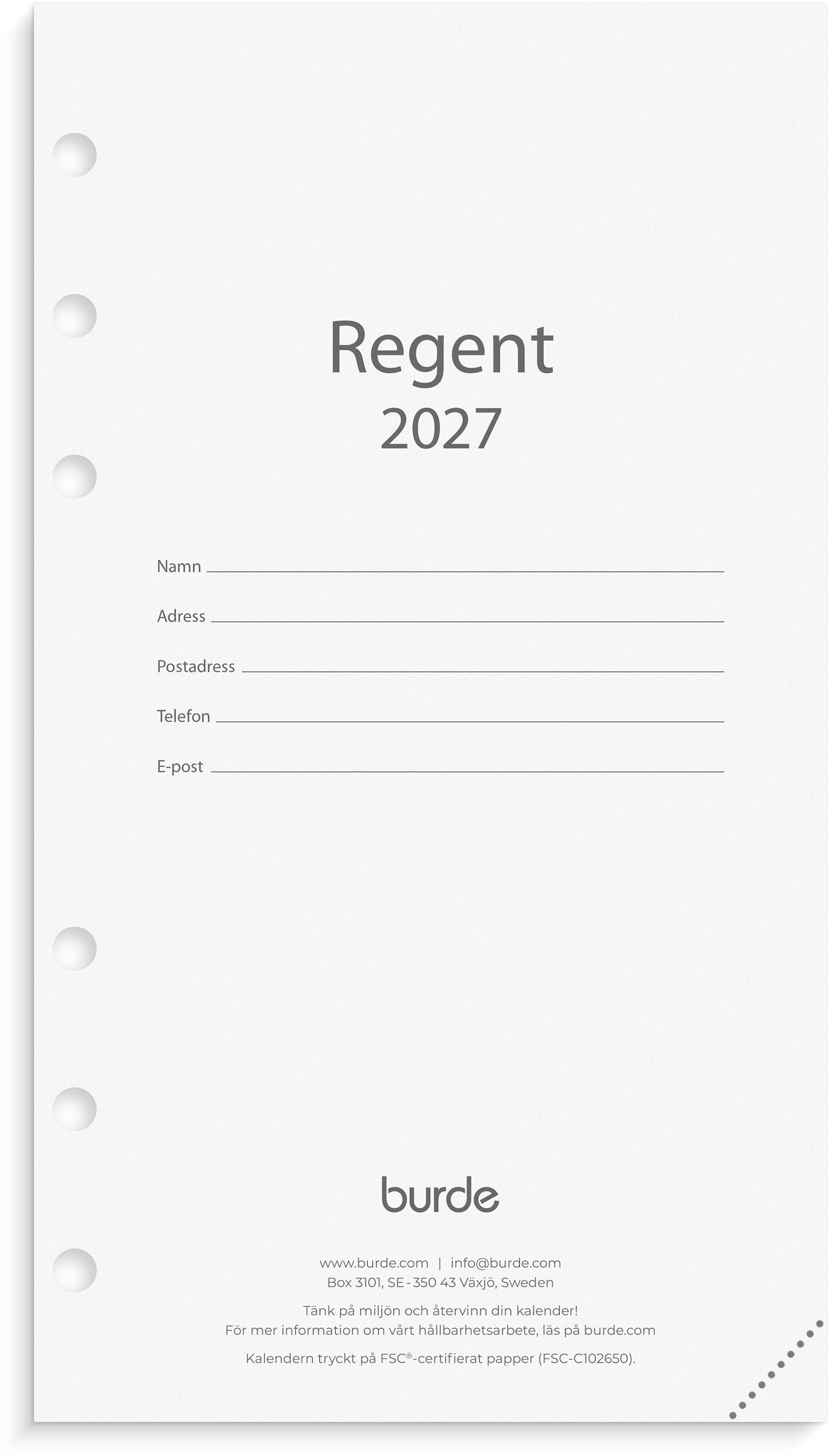 Kalendersats Regent 2027 Burde