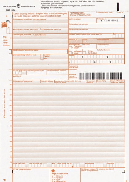 Fraktsedel 1 original + 3 kopior 100 st/fp