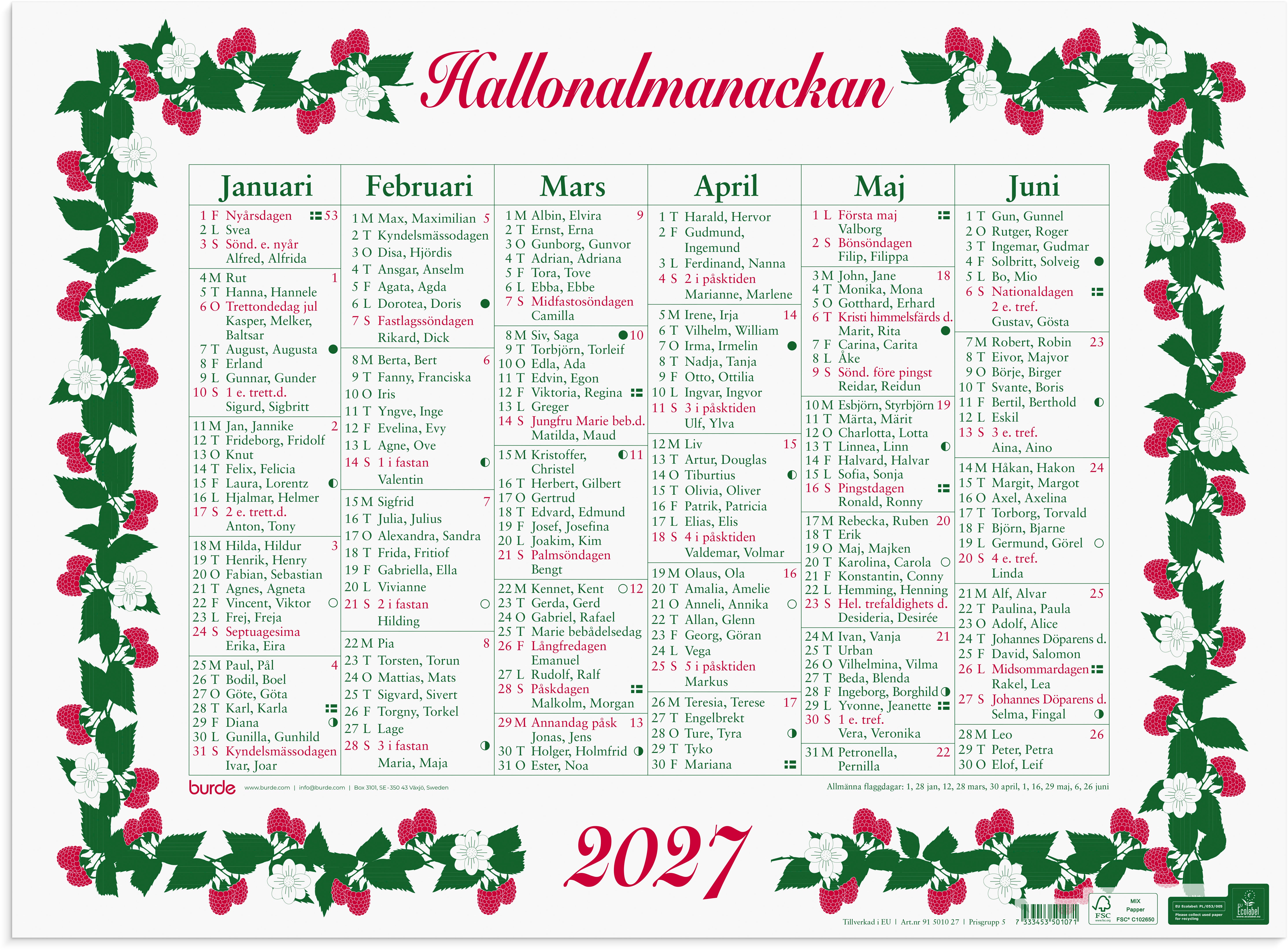 Stora Hallonalmanackan 2027 Burde