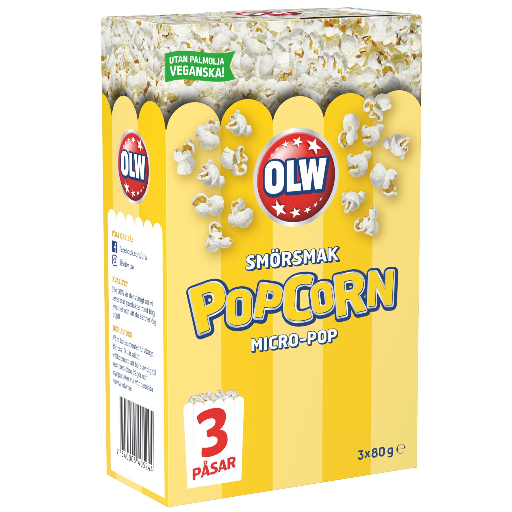 Popcorn OLW Micro-pop 3-pack Smörsmak 14x80 g